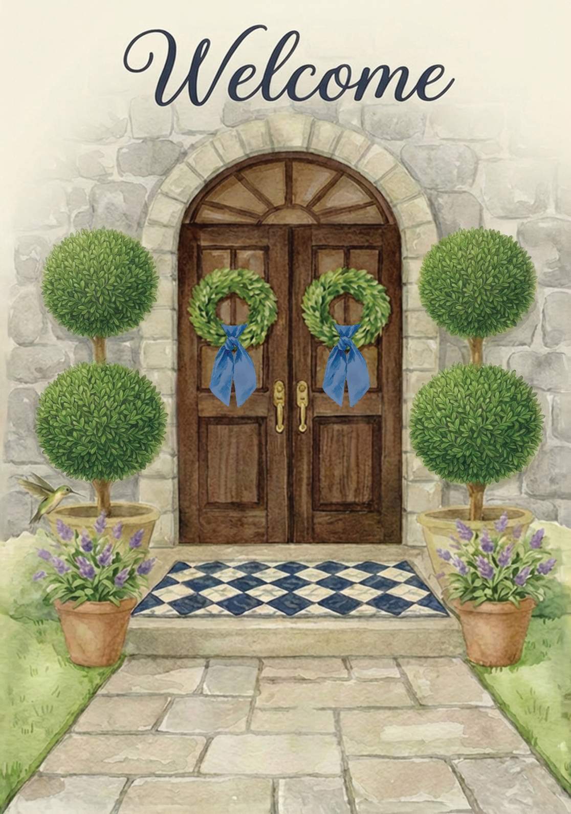 DOUBLE DOORS WITH HUMMINGBIRD
