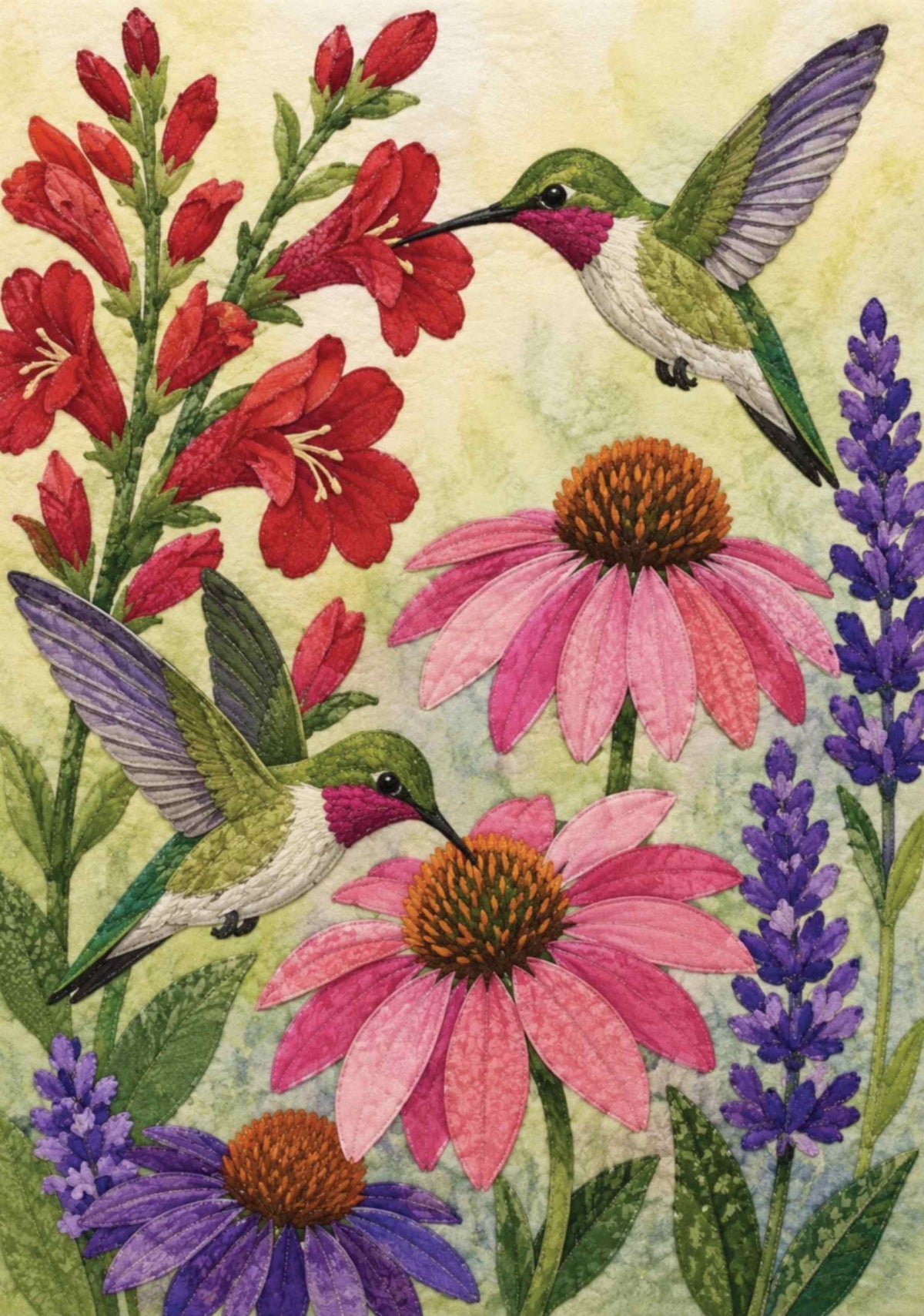 HUMMING BIRDS WITH CONEFLOWERS