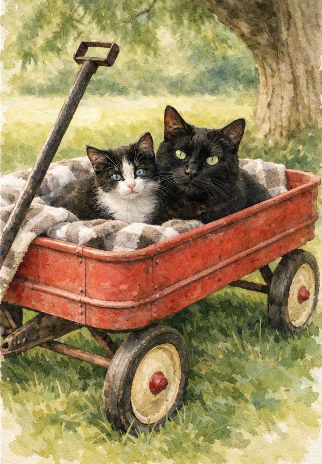 LOVELY EYES IN RED WAGON