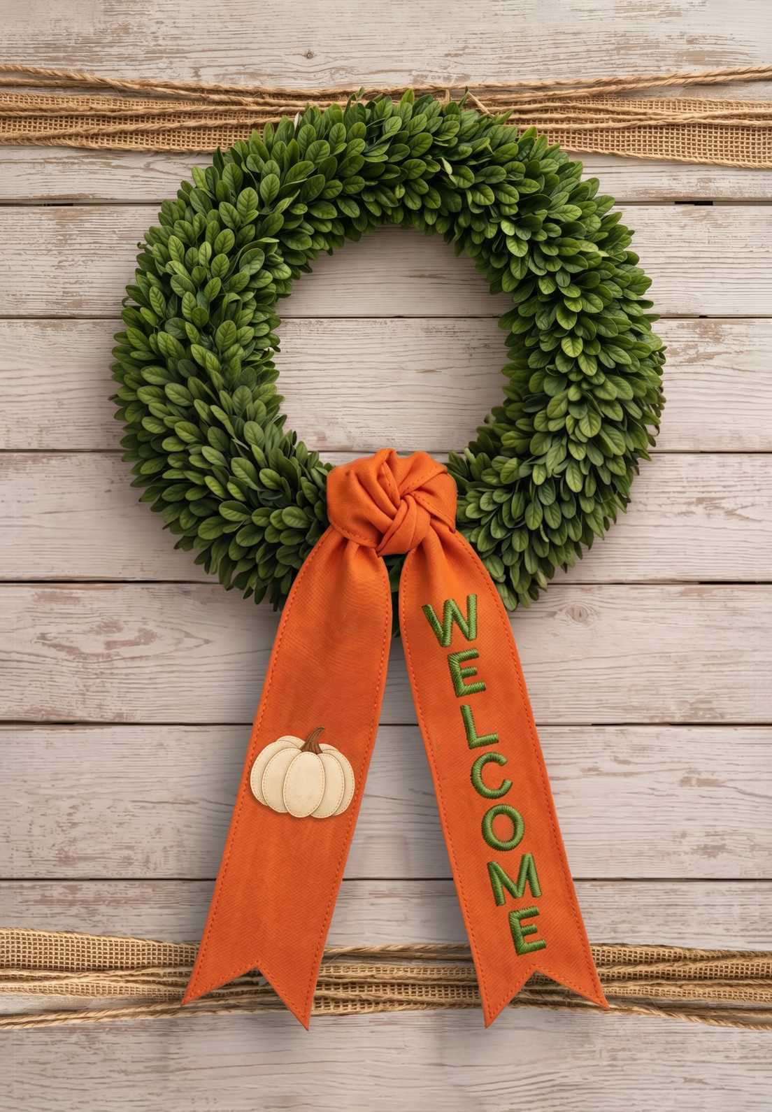 WELCOME FALL BOXWOOD WREATH
